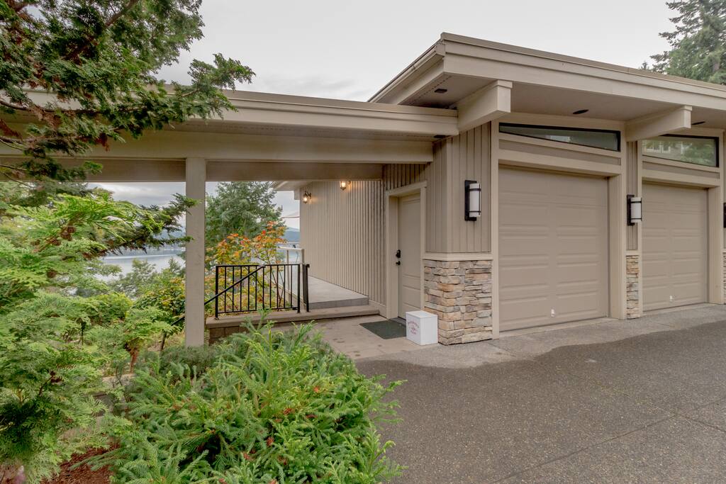entrance is at the south side of the garage
