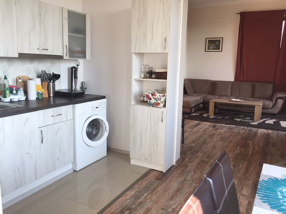 kitchen space and living room