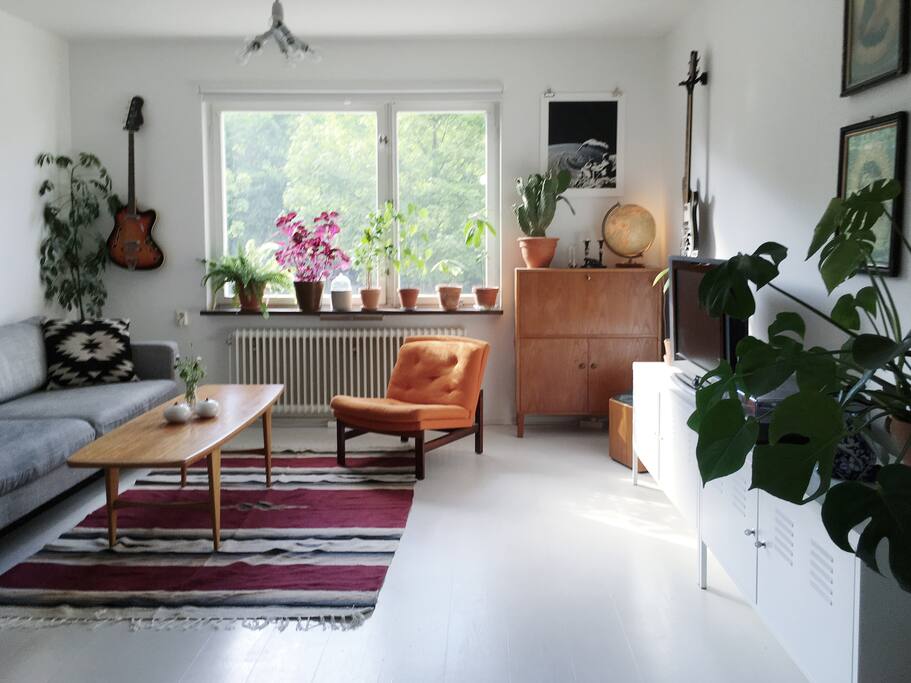 The livingroom has a comfortable sofa bed for 2, TV and record player