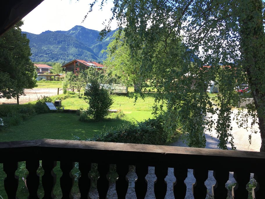 Blick vom Balkon auf die Pferdekoppel