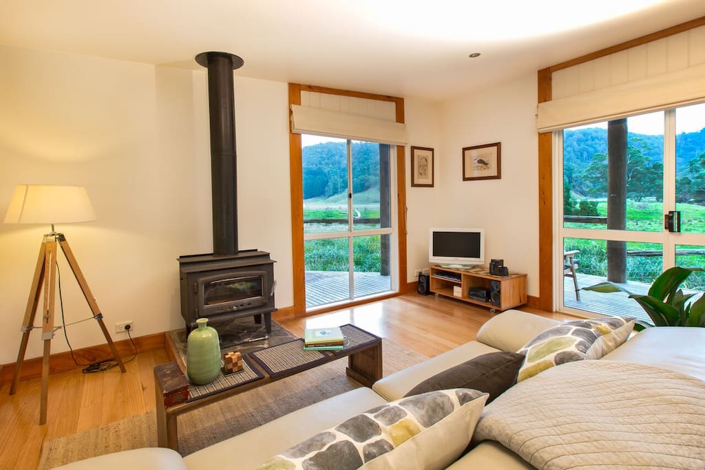 Wood heater keeps the cabin toasty warm