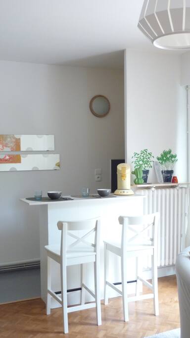 KITCHENETTE EQUIPEE FOUR COMBINE PLAQUES FRIGO CAFETIERE NESPRESSO
