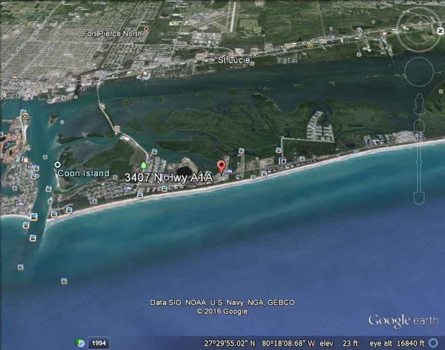 Google earth view, Red dot is the beach house.