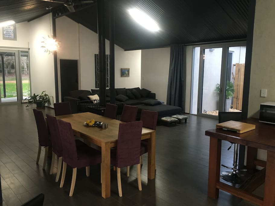 Big living space, huge TV and couch for six. Fire and wood provided.