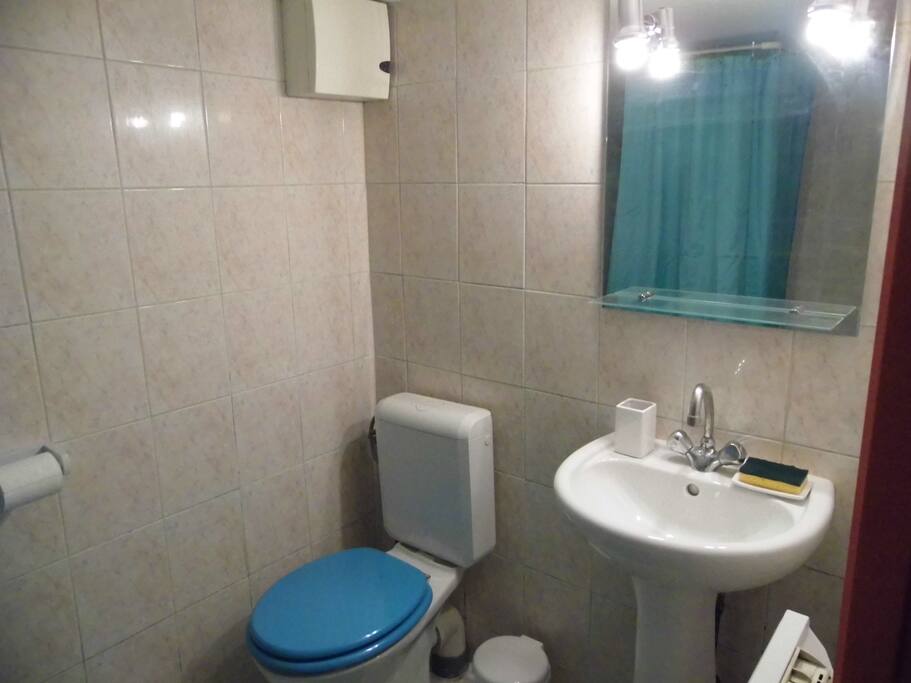 Petite salle d'eau avec WC et douche. Shampoing fourni