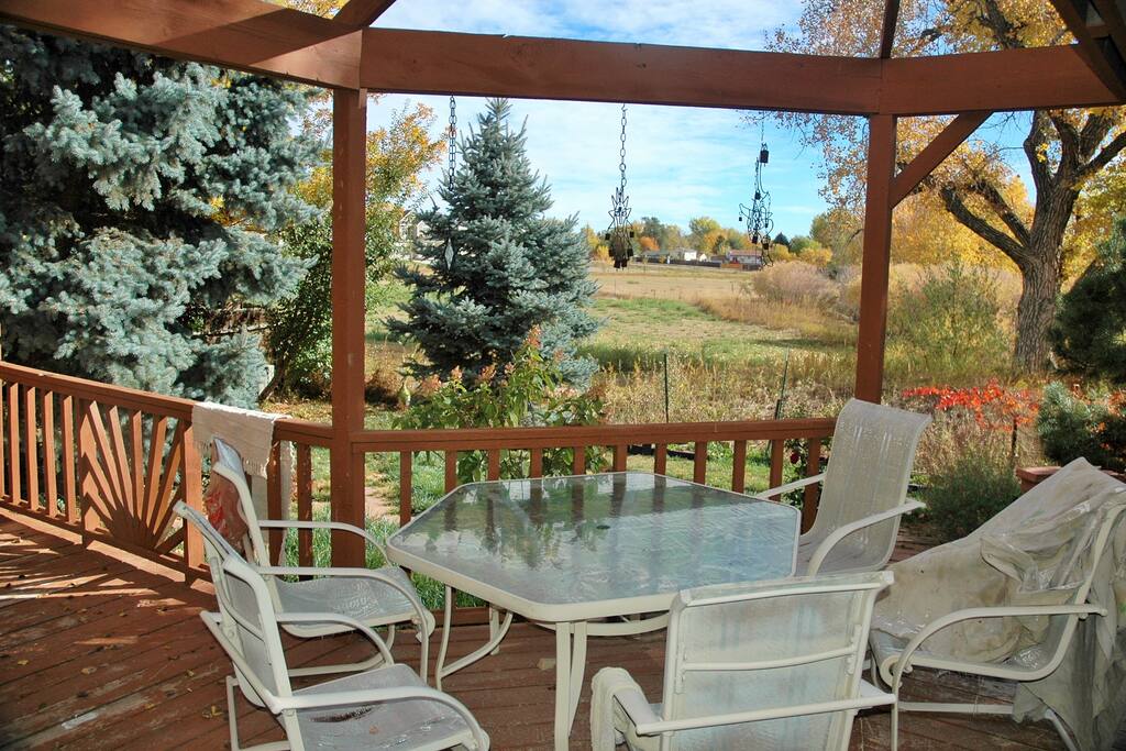 Pleasant outdoor dining on the deck.