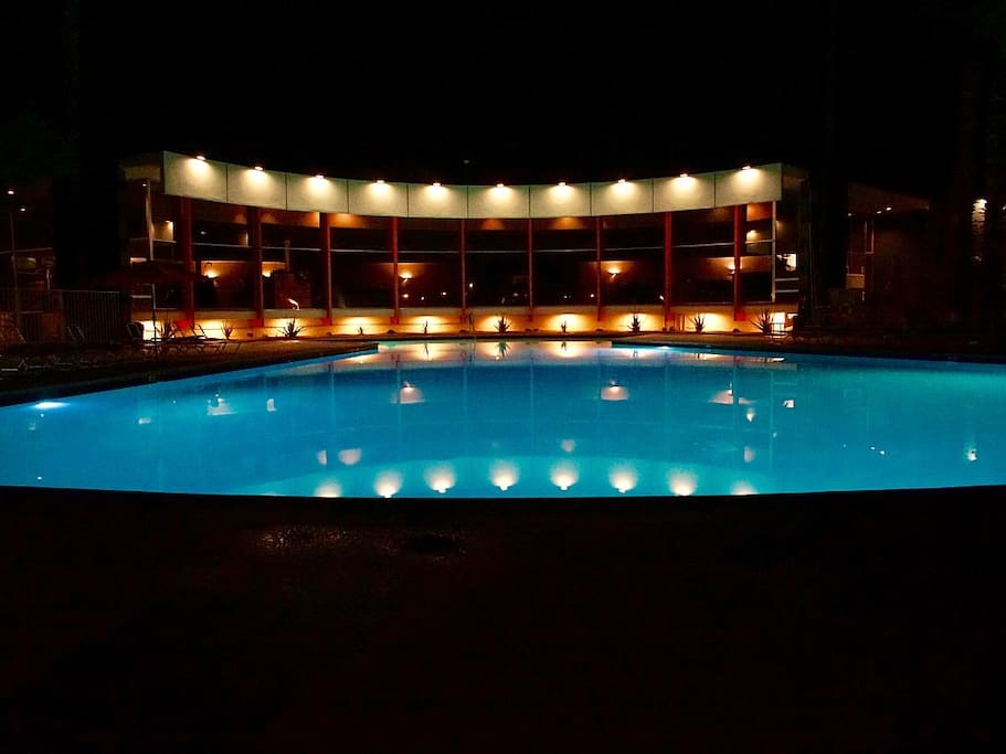 The pool & clubhouse all lit at nite