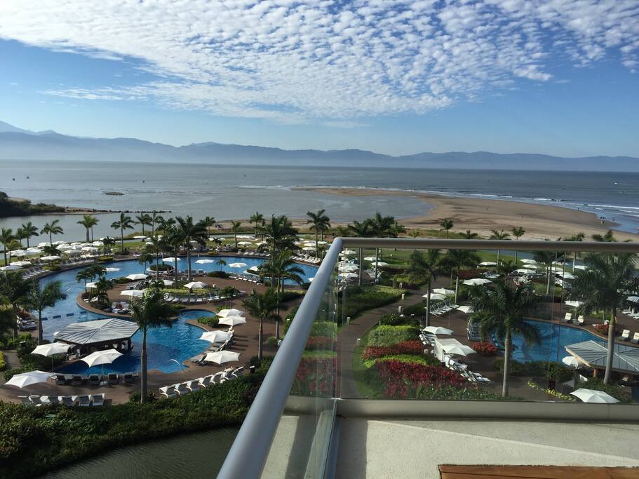 View of the exclusive Punta pools and hot tubs and Banderas Bay from your Presidential Villa