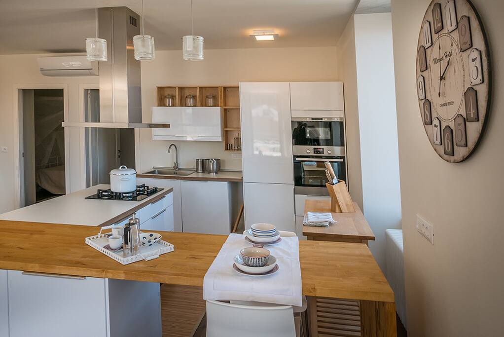 The kitchen and breakfast counter