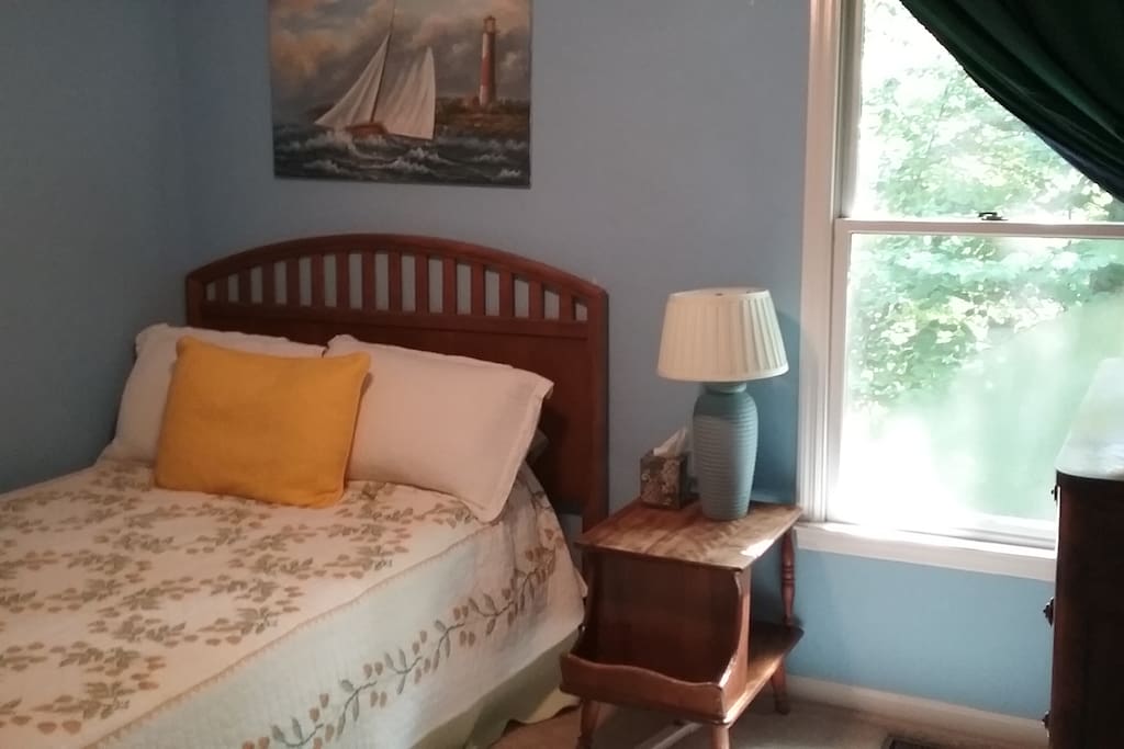 Second bedroom with full size bed, nautical theme