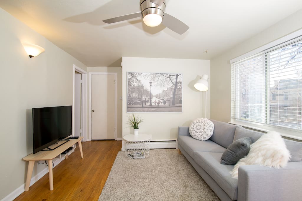 The euro style apartment comes with a 48" TV with cable & high speed internet