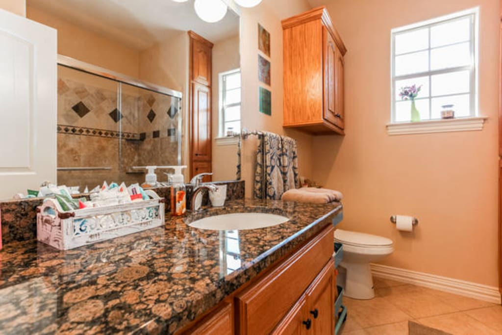 Marble counters & spacious shower