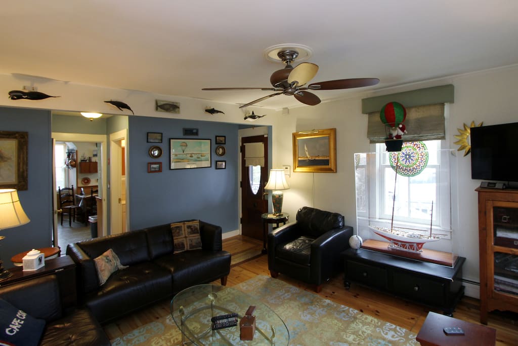 Comfortable couches and a 32” Samsung TV for watching your favorite shows