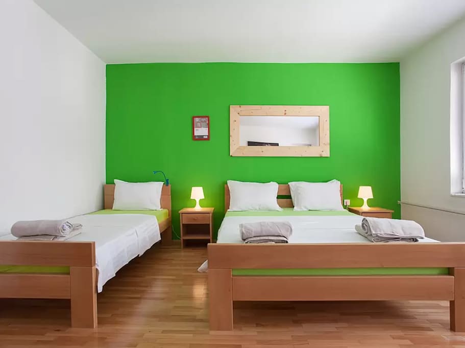Double king size bed plus one single