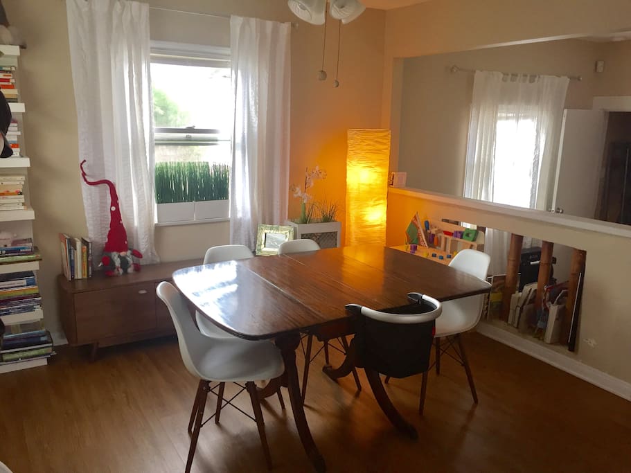 Cozy dining room and fully equipped kitchen.