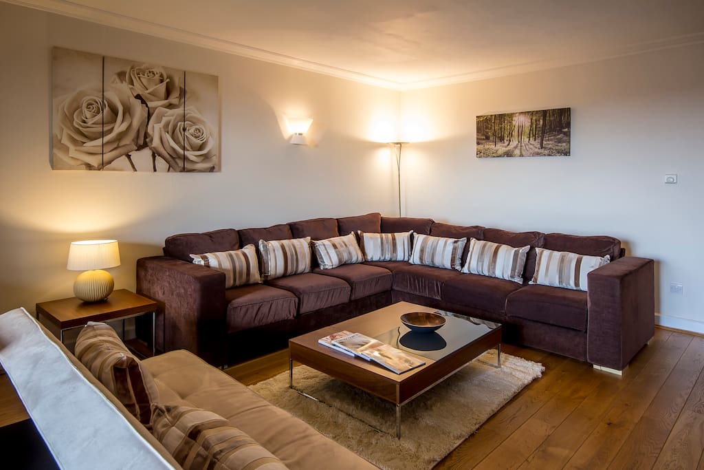 The living and dining room is modern and well appointed.