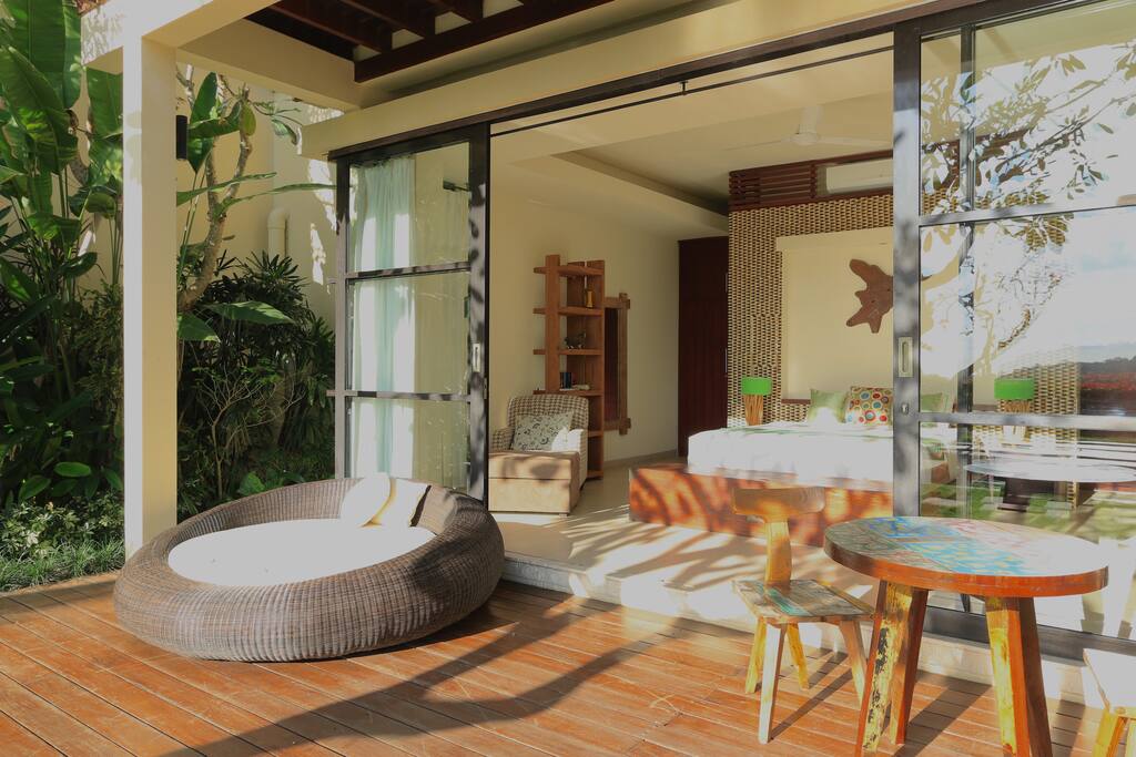 Breakfast table on a private terrace outside bedroom No.1