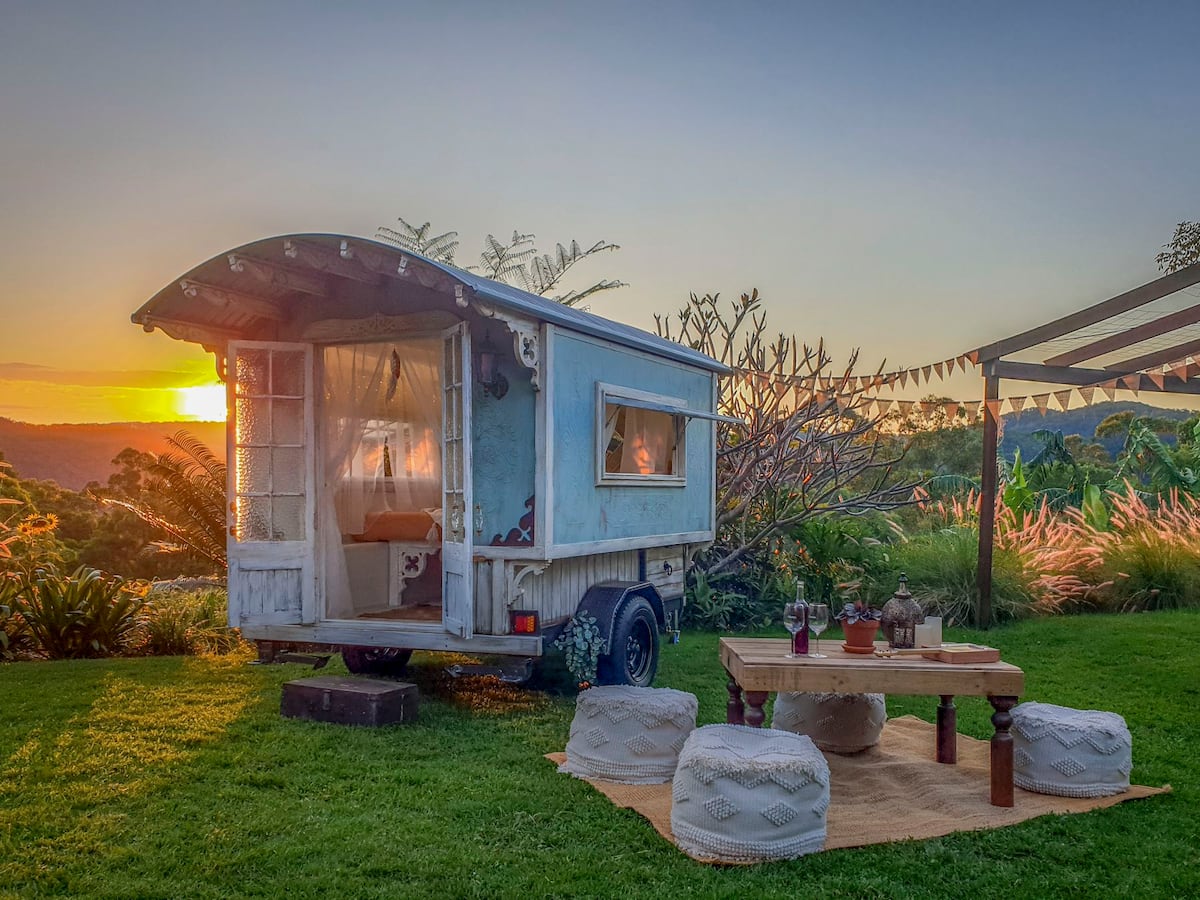 Gypsy Wagon Tranquil Retreat with Sunset & Spa — photo via the host's Airbnb listing