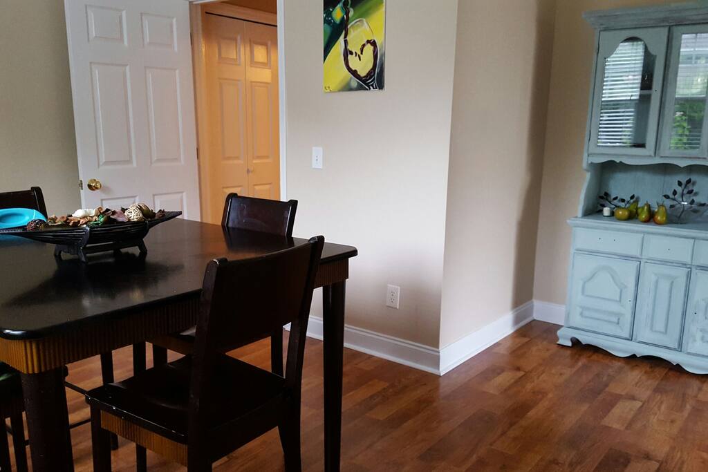 Dining room. With a booster seat for a child if needed.