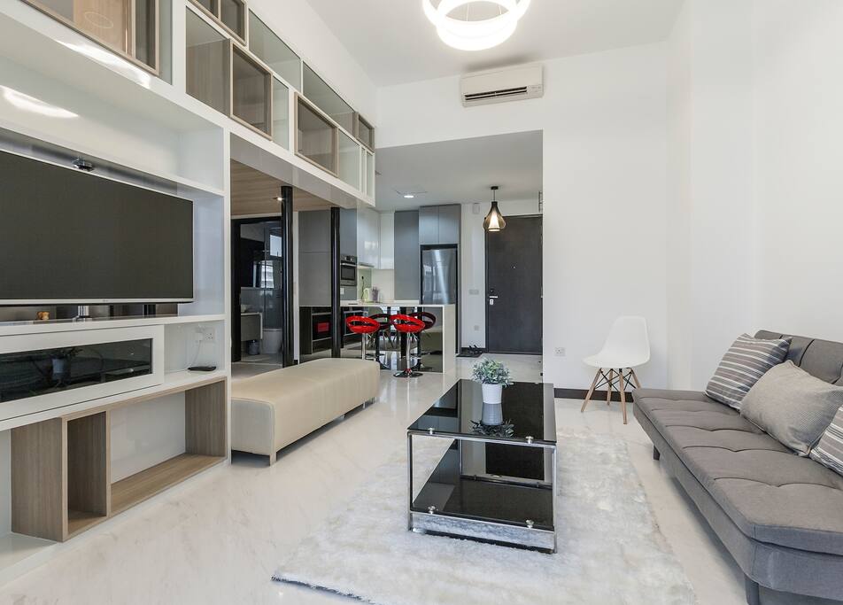 Swivel large tv for your entertainment pleasure at living n dining room