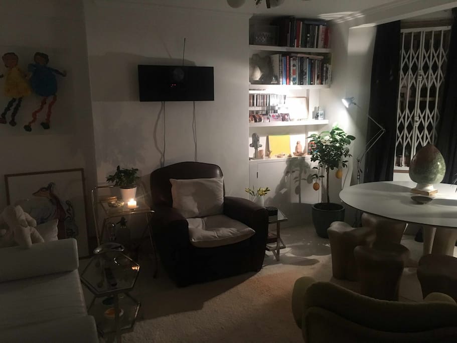 Cozy living space at night