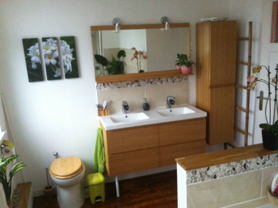 salle de bain avec toilettes et double vasques