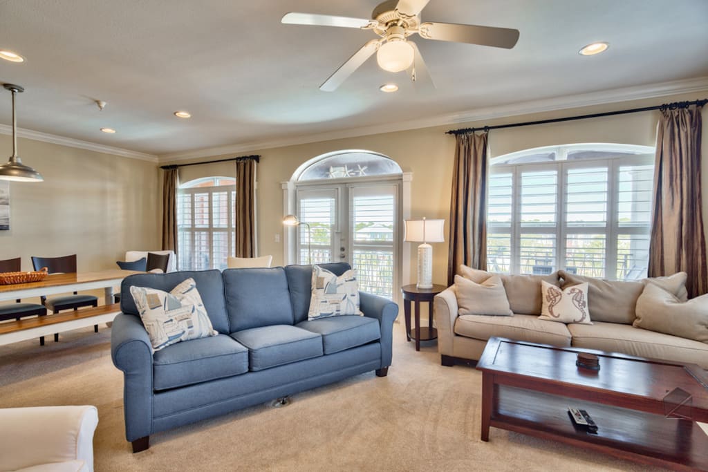 Back inside, you can spread out on the comfortable couches in the living room.