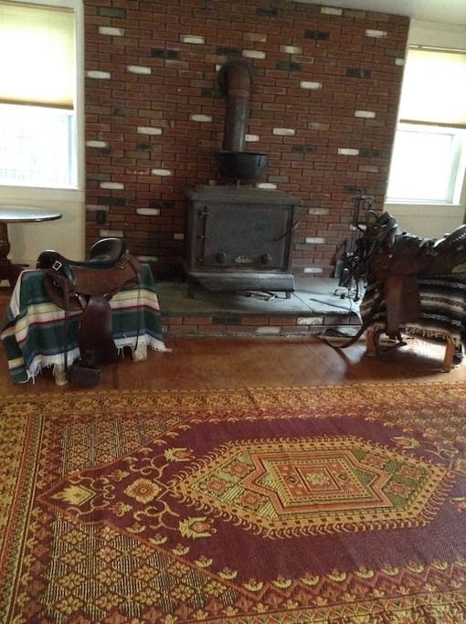 Huge wood stove that truly heats, can enjoy watching the fire