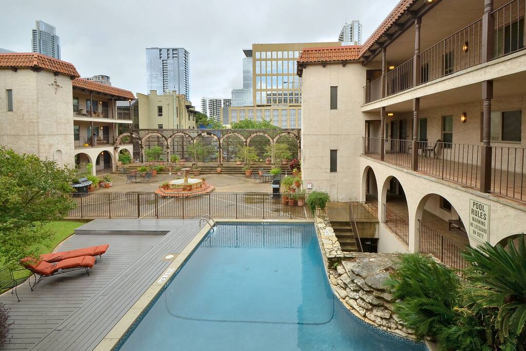 The condo overlooks the pool and sunloungers