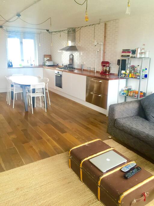 Open plan kitchen and living room.