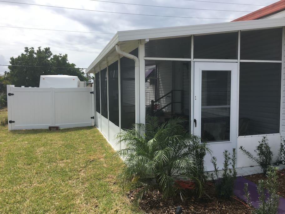 Screened in porch and private back yard.