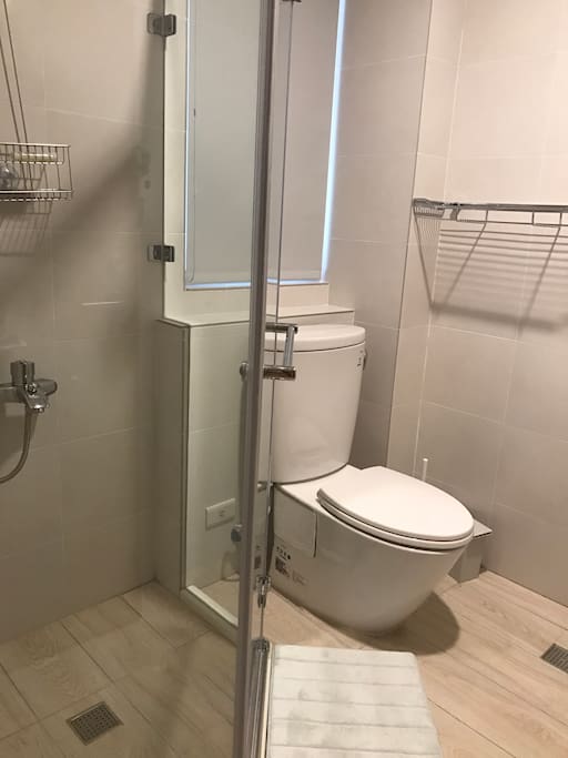 Shower and toilet.