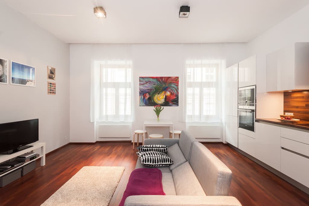 living room and kitchen