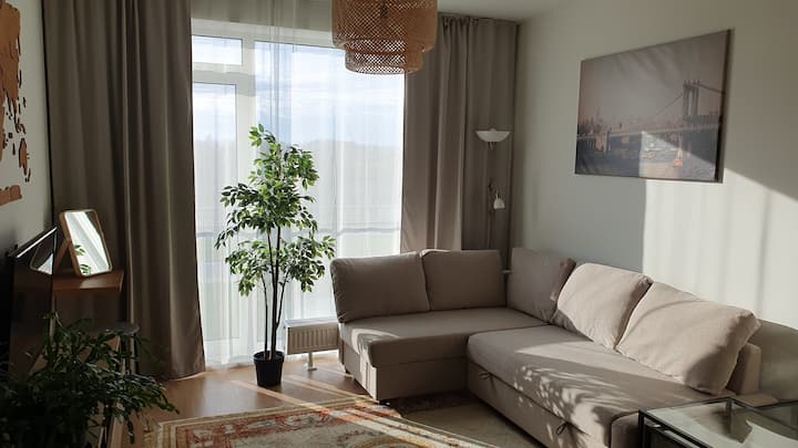 A cozy studio apartment in a new project in Riga.