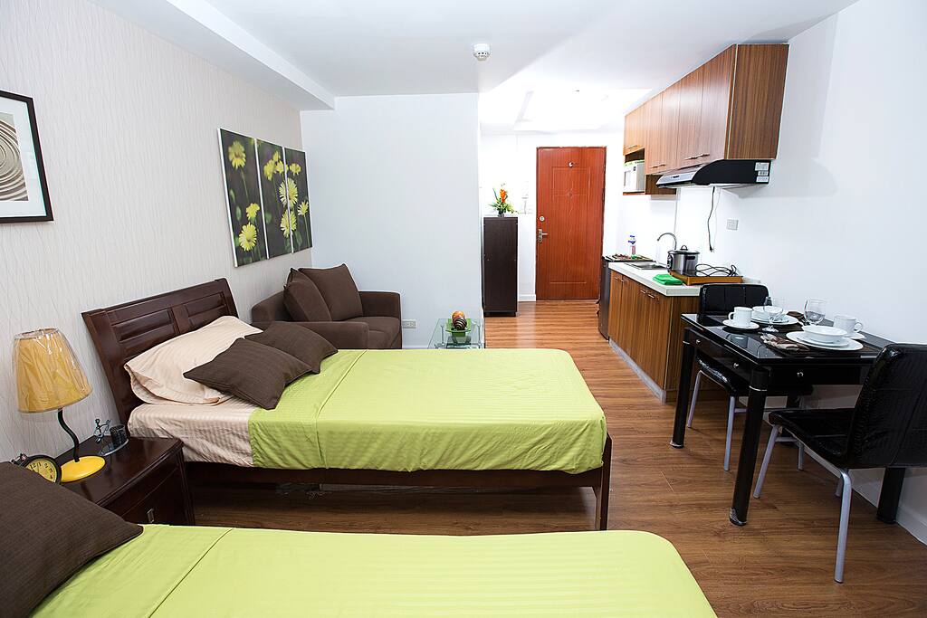 24 square meter space with kitchen amenities