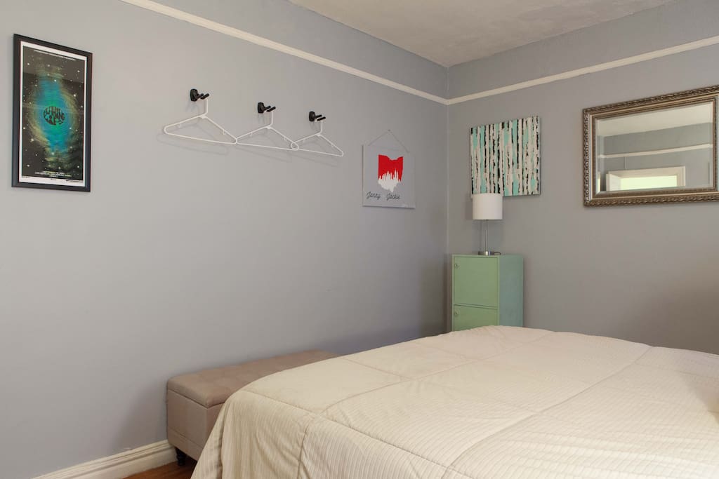Large, cozy master bedroom with luxurious, incredibly comfortable Queen-sized bed and large dresser providing plenty of storage (especially convenient for our longer-staying guests).