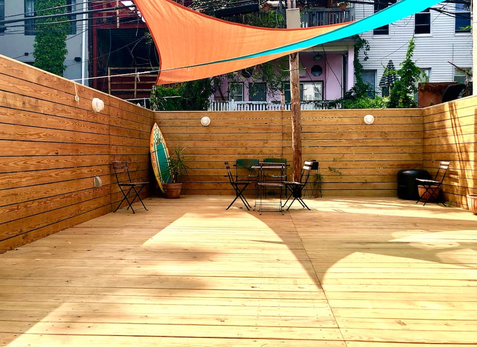 Back yard deck, with rustic urban Invite a friend or 2 to sit outside and take in our private sanctuary.