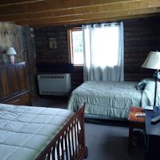Bedroom with a queen and full bed.