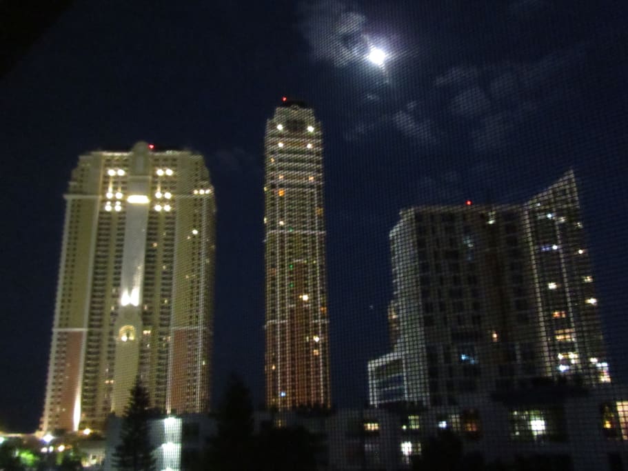 Nightime eastern view from balcony. Nice full moon