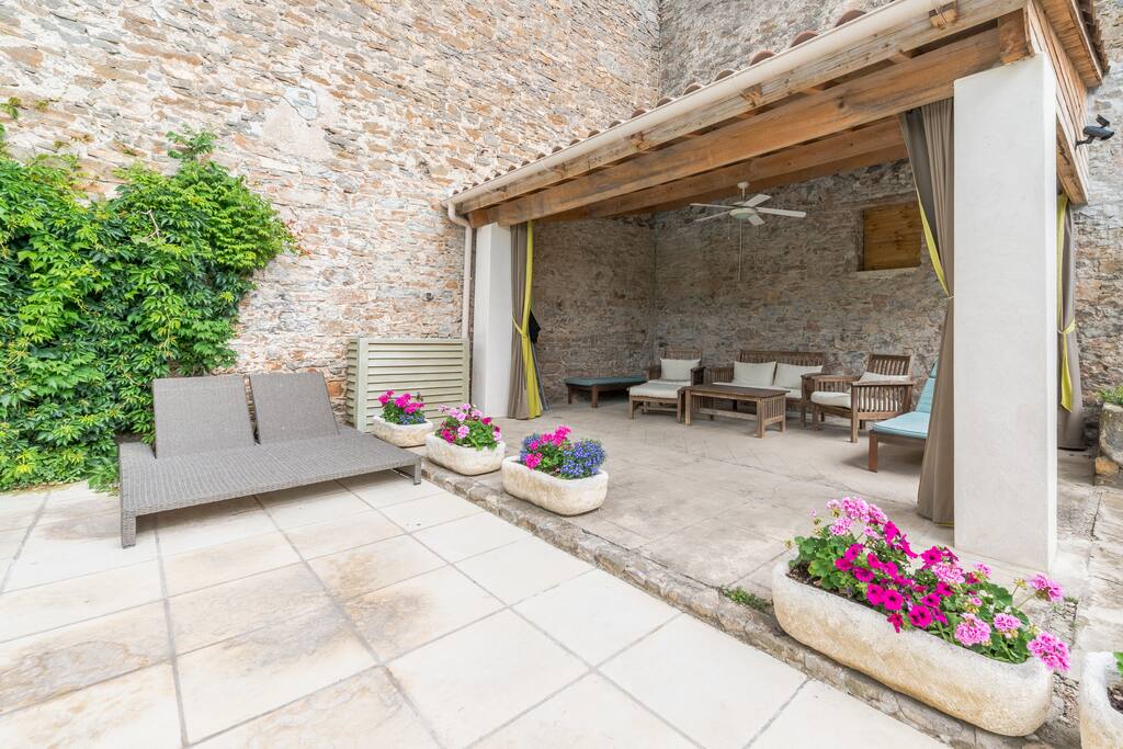 Shaded area next to pool