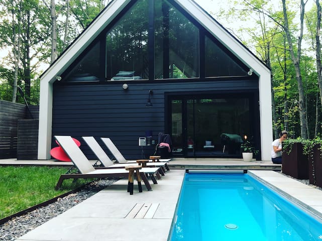 Modern Upstate cabin + hot pool near Rhinebeck NY.