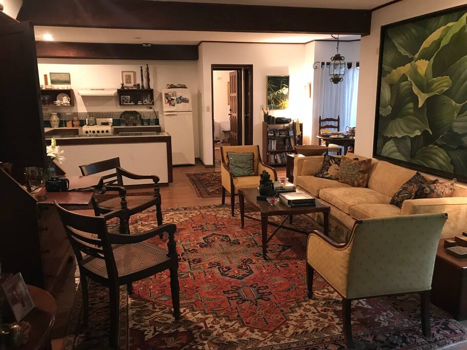 Looking through living room towards bedroom