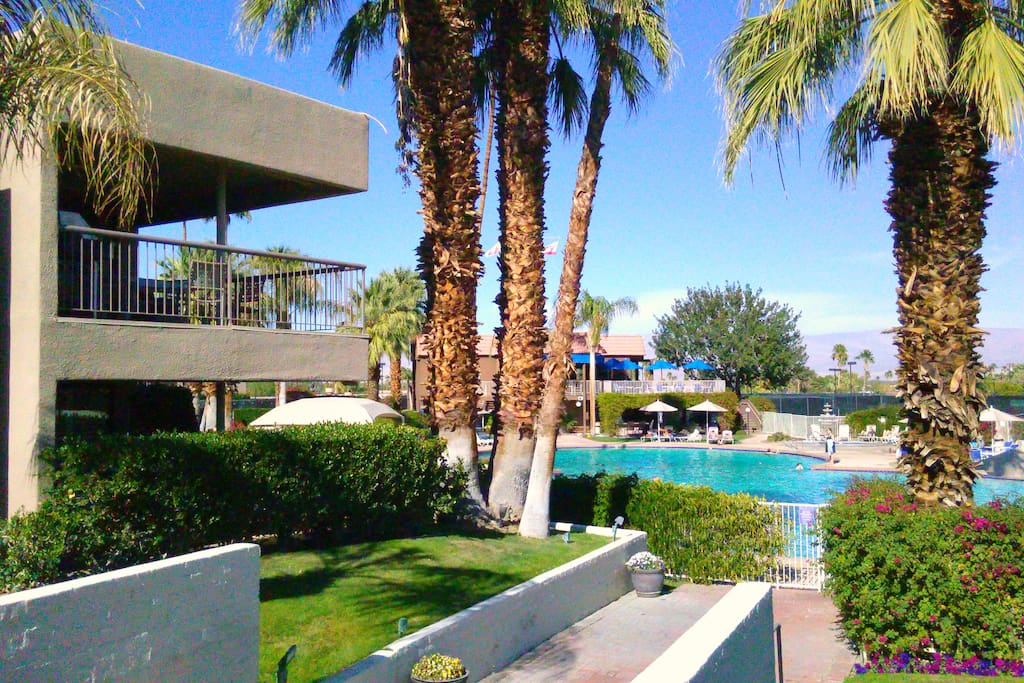 This is an End Unit with Extra Windows.
Ground level. You are right by the famous pool
