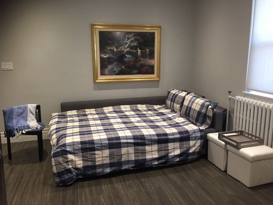 The sofa bed opens to a queen size bed