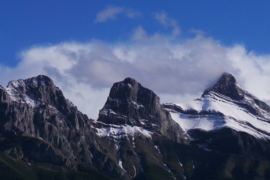 View of Three Sisters mountains from balcony.