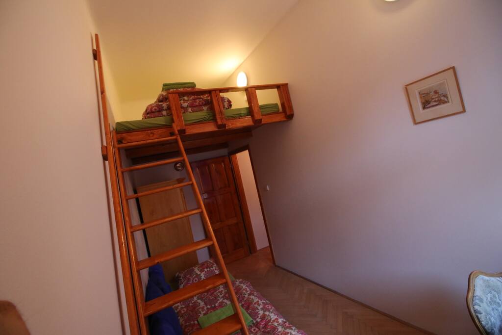 your PRIVATE lockable bedroom A fitted for max 3 persons with wardrobe and writing desk