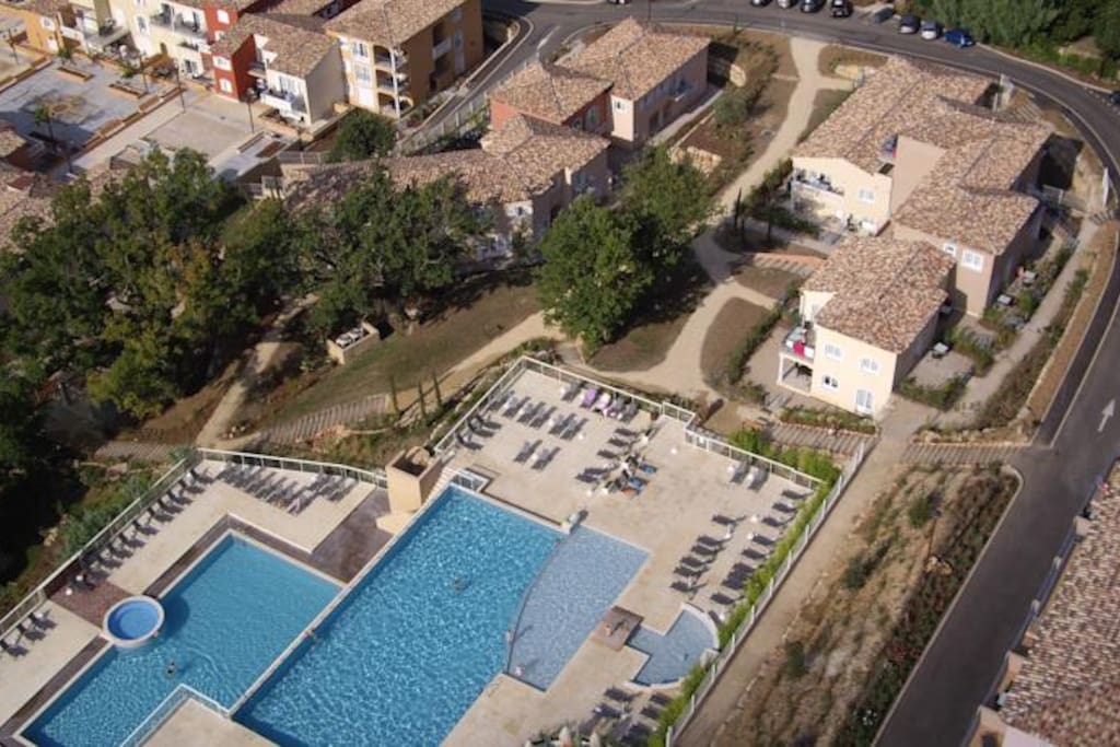 overhead view of the 2 outdoor pools