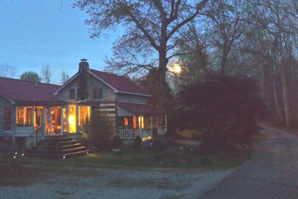 Evening lighting, sun room entrance.