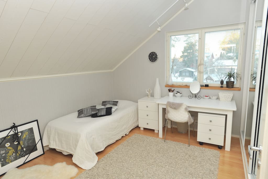 Bed for one and the other guest can sleep on a mattress on the floor.