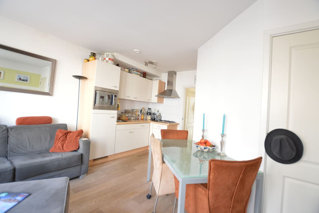 The eat-in kitchen gives the apartment a warm feeling